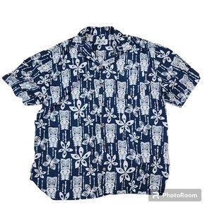 Mens Uzzi Amphibious Gear Hawaiian Tiki Shirt Size Large Blue White